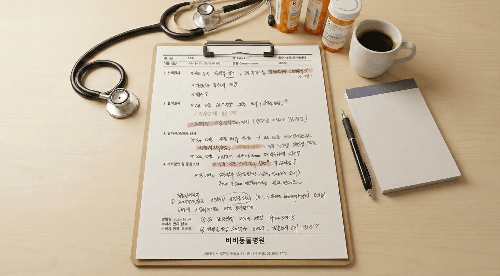 자필 보고서 설명 및 귀가